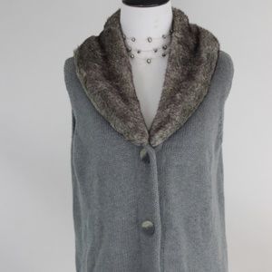 J. JILL Gray Knit & Faux Fur Angora Blend Sweater